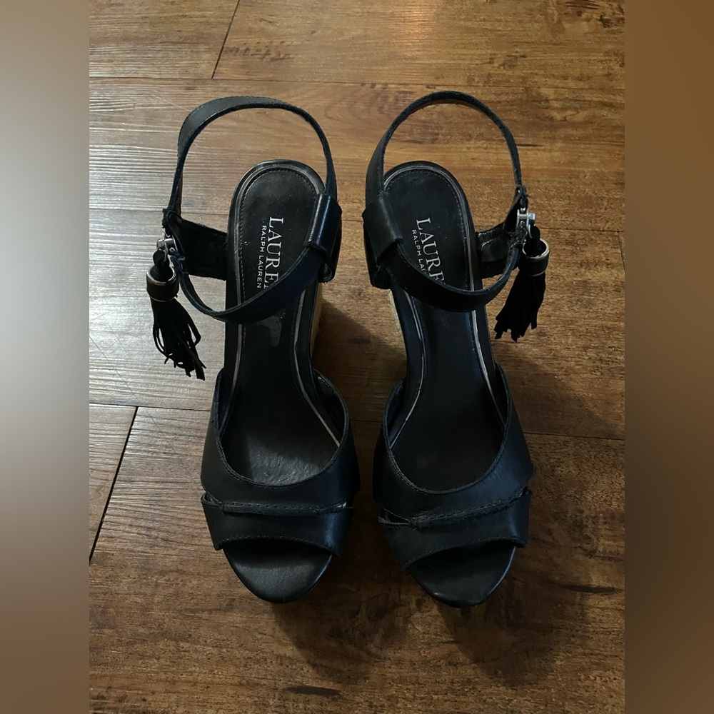 Lauren Ralph Lauren Black Wedges with Tassel size 8 - Picture 2 of 7